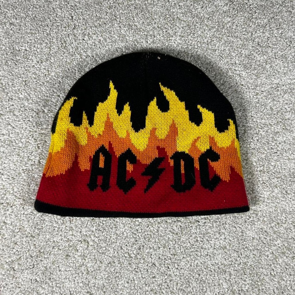 Y2K AC/DC black flames skater grunge beanie